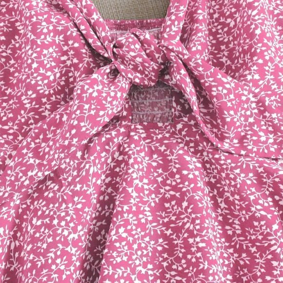 Pink Boho Womens Full-Printed Plant Pattern Tie Front Cami Top - Picture 3 of 5